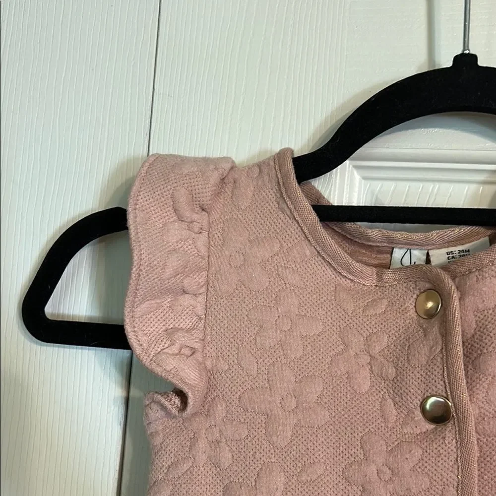 JOIE Size 24 Months Textured Floral Baby Vest Top Gold Accents Dusty Rose